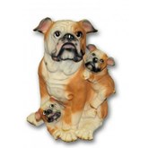 Bulldog met puppies beeldje zittend 35 cm