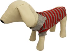 Polo shirt voor de hond in de kleur rood / grijs gestreept - XXL ( rug lengte 36 cm, borst omvang 52 cm, nek omvang 36 cm )